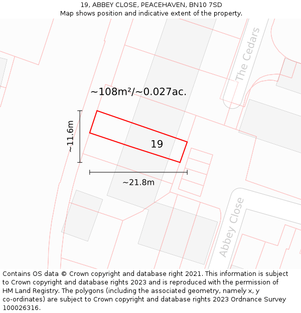 19, ABBEY CLOSE, PEACEHAVEN, BN10 7SD: Plot and title map