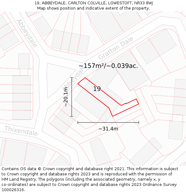 19, ABBEYDALE, CARLTON COLVILLE, LOWESTOFT, NR33 8WJ: Plot and title map