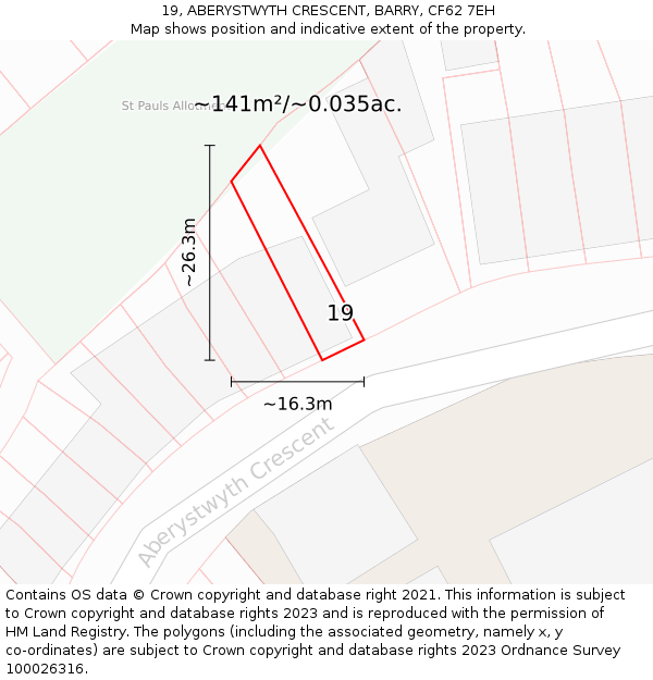 19, ABERYSTWYTH CRESCENT, BARRY, CF62 7EH: Plot and title map