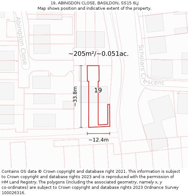 19, ABINGDON CLOSE, BASILDON, SS15 6LJ: Plot and title map
