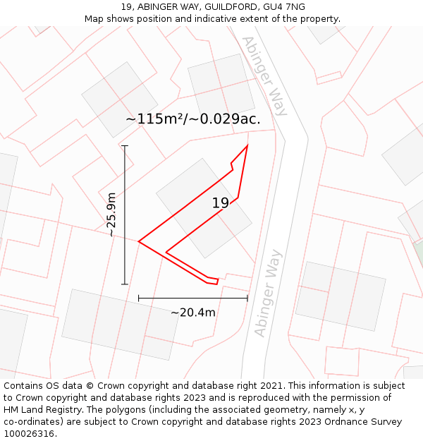 19, ABINGER WAY, GUILDFORD, GU4 7NG: Plot and title map