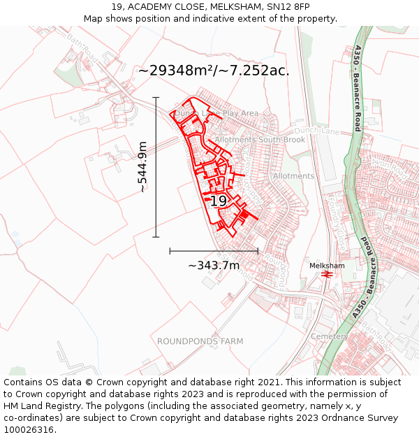 19, ACADEMY CLOSE, MELKSHAM, SN12 8FP: Plot and title map