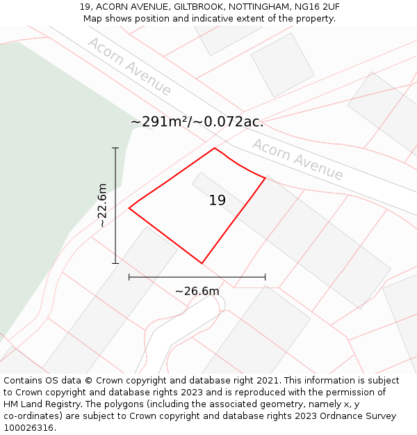 19, ACORN AVENUE, GILTBROOK, NOTTINGHAM, NG16 2UF: Plot and title map