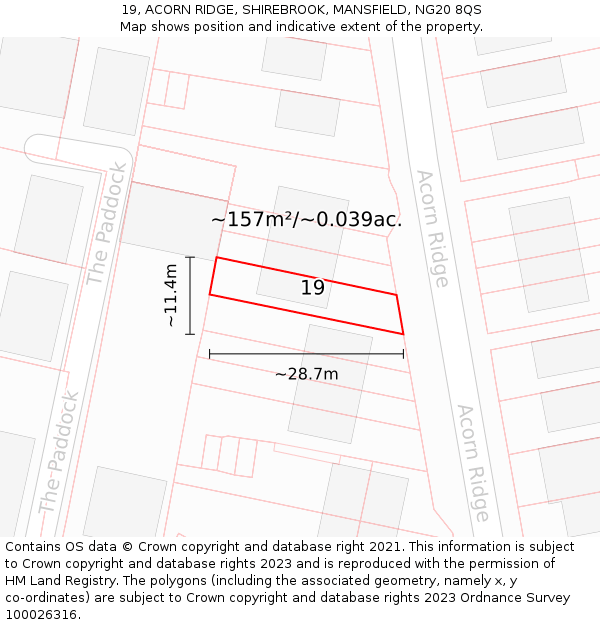 19, ACORN RIDGE, SHIREBROOK, MANSFIELD, NG20 8QS: Plot and title map