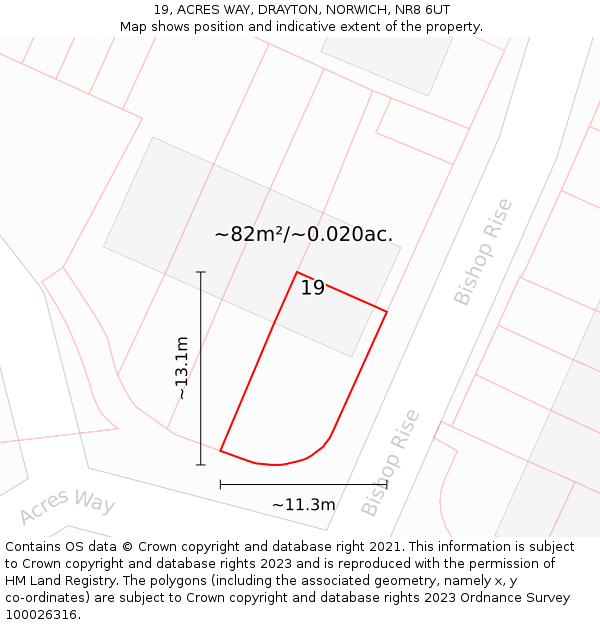 19, ACRES WAY, DRAYTON, NORWICH, NR8 6UT: Plot and title map