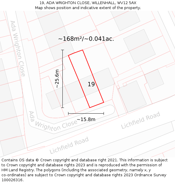 19, ADA WRIGHTON CLOSE, WILLENHALL, WV12 5AX: Plot and title map