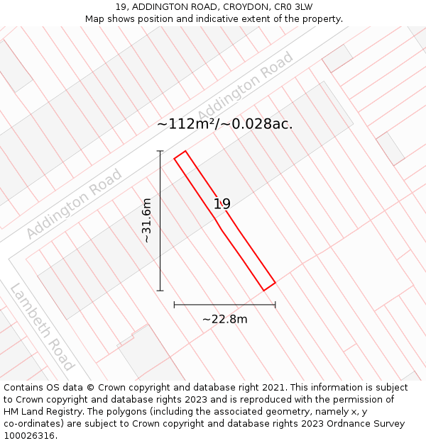 19, ADDINGTON ROAD, CROYDON, CR0 3LW: Plot and title map
