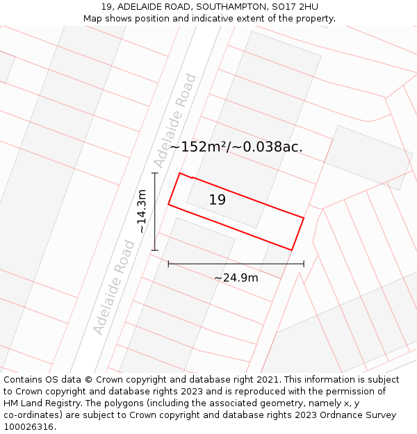 19, ADELAIDE ROAD, SOUTHAMPTON, SO17 2HU: Plot and title map