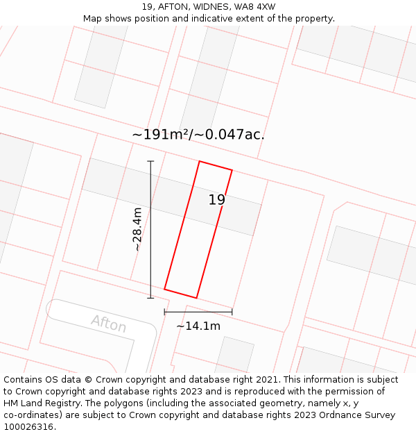 19, AFTON, WIDNES, WA8 4XW: Plot and title map
