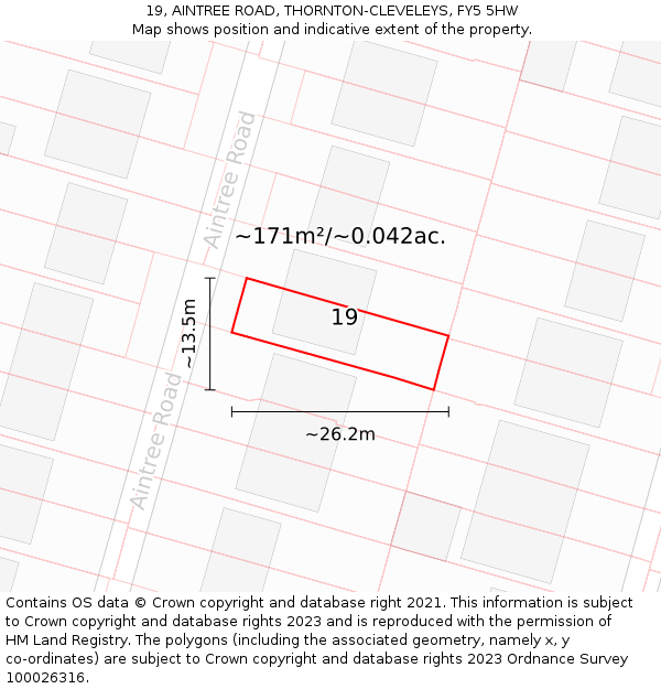 19, AINTREE ROAD, THORNTON-CLEVELEYS, FY5 5HW: Plot and title map