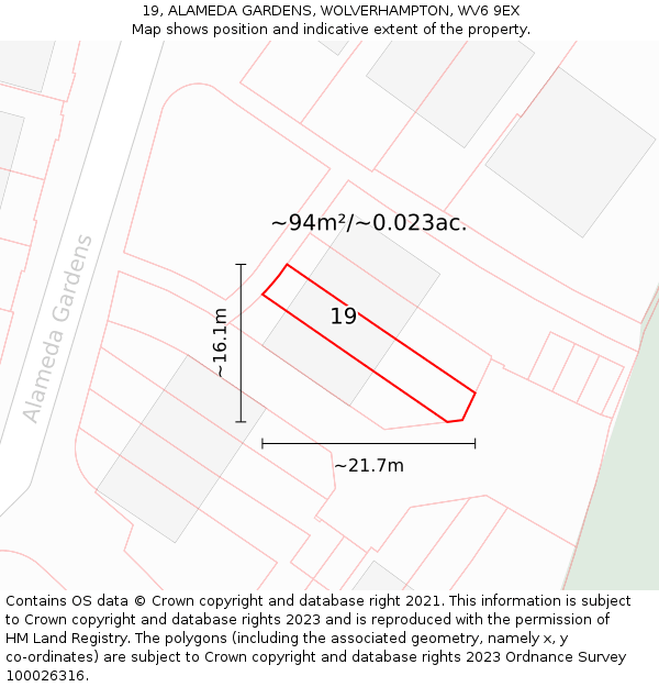 19, ALAMEDA GARDENS, WOLVERHAMPTON, WV6 9EX: Plot and title map