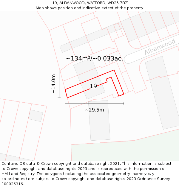 19, ALBANWOOD, WATFORD, WD25 7BZ: Plot and title map