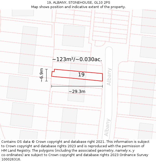 19, ALBANY, STONEHOUSE, GL10 2PS: Plot and title map