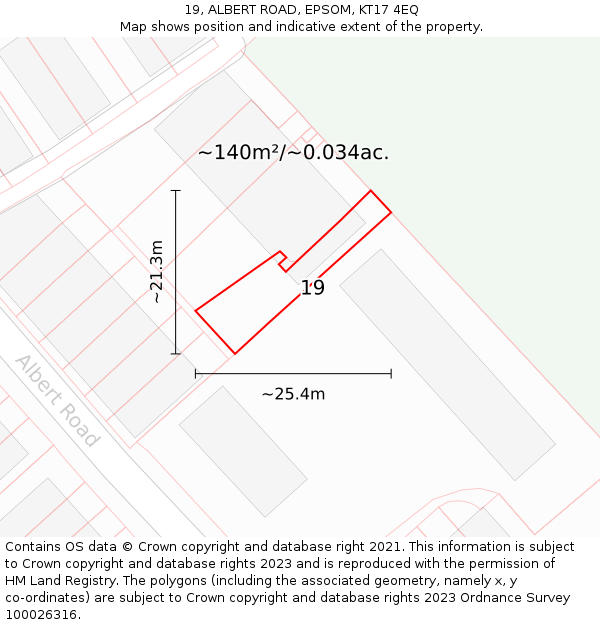 19, ALBERT ROAD, EPSOM, KT17 4EQ: Plot and title map