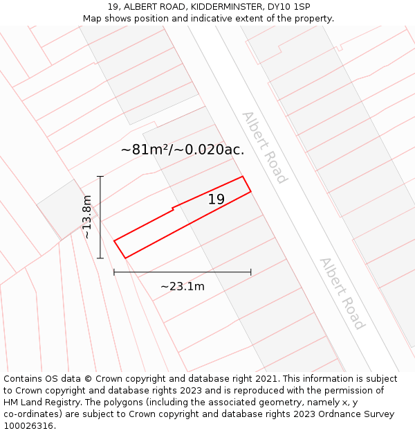 19, ALBERT ROAD, KIDDERMINSTER, DY10 1SP: Plot and title map