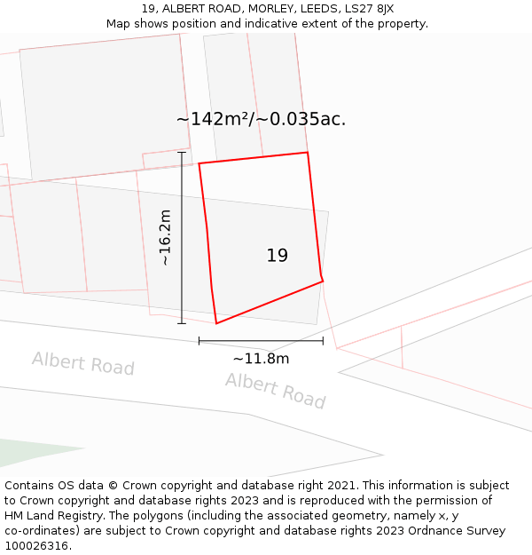19, ALBERT ROAD, MORLEY, LEEDS, LS27 8JX: Plot and title map