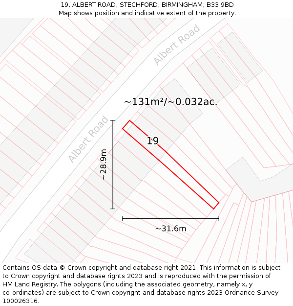 19, ALBERT ROAD, STECHFORD, BIRMINGHAM, B33 9BD: Plot and title map