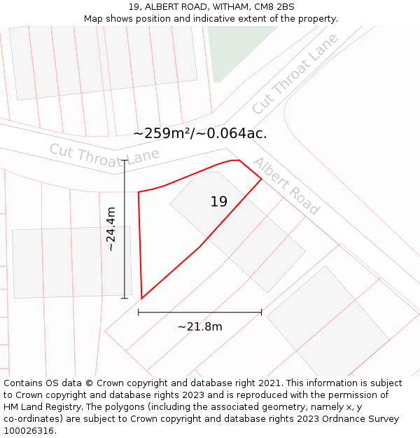 19, ALBERT ROAD, WITHAM, CM8 2BS: Plot and title map