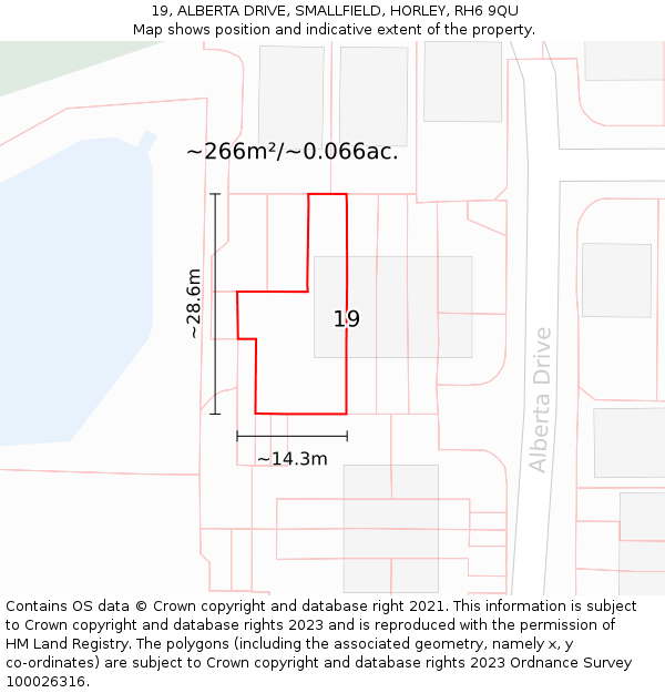 19, ALBERTA DRIVE, SMALLFIELD, HORLEY, RH6 9QU: Plot and title map
