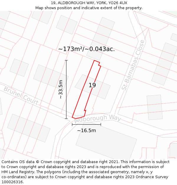 19, ALDBOROUGH WAY, YORK, YO26 4UX: Plot and title map