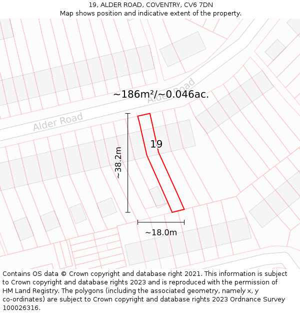 19, ALDER ROAD, COVENTRY, CV6 7DN: Plot and title map