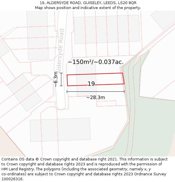 19, ALDERSYDE ROAD, GUISELEY, LEEDS, LS20 8QR: Plot and title map