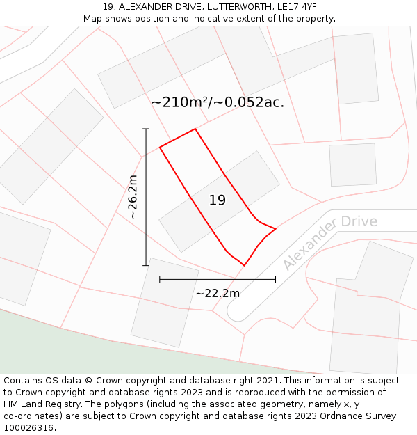 19, ALEXANDER DRIVE, LUTTERWORTH, LE17 4YF: Plot and title map