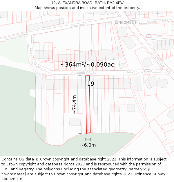 19, ALEXANDRA ROAD, BATH, BA2 4PW: Plot and title map