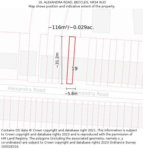 19, ALEXANDRA ROAD, BECCLES, NR34 9UD: Plot and title map