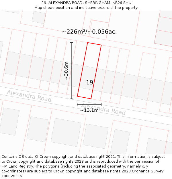 19, ALEXANDRA ROAD, SHERINGHAM, NR26 8HU: Plot and title map