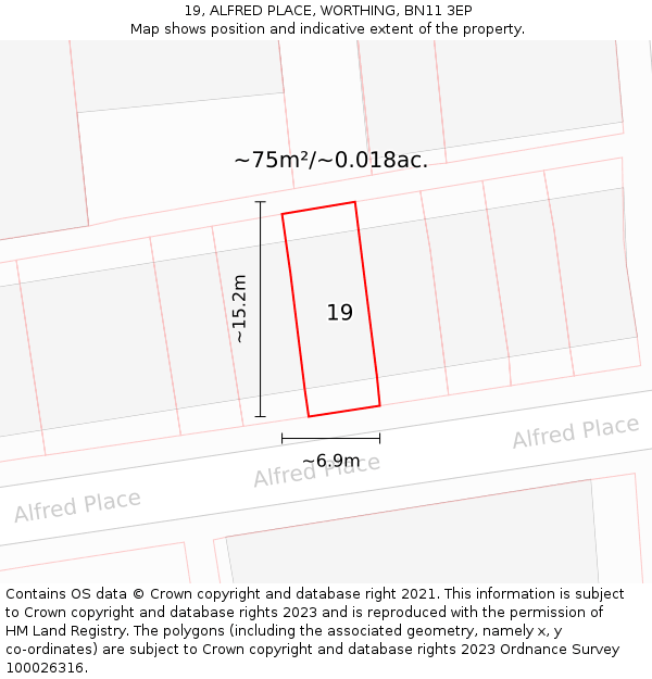 19, ALFRED PLACE, WORTHING, BN11 3EP: Plot and title map