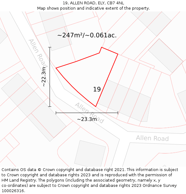 19, ALLEN ROAD, ELY, CB7 4NL: Plot and title map