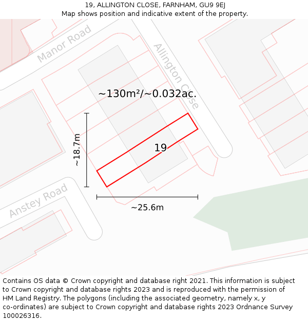 19, ALLINGTON CLOSE, FARNHAM, GU9 9EJ: Plot and title map