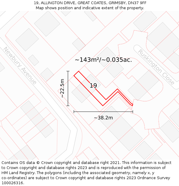 19, ALLINGTON DRIVE, GREAT COATES, GRIMSBY, DN37 9FF: Plot and title map