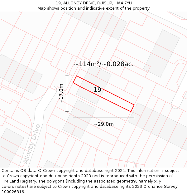 19, ALLONBY DRIVE, RUISLIP, HA4 7YU: Plot and title map