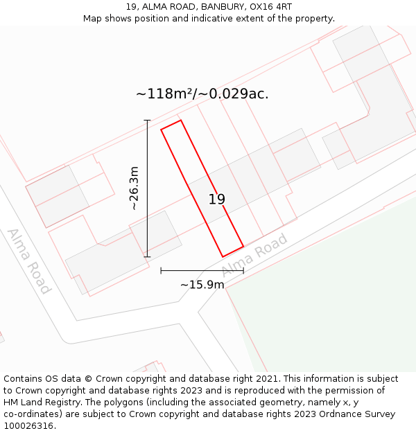 19, ALMA ROAD, BANBURY, OX16 4RT: Plot and title map