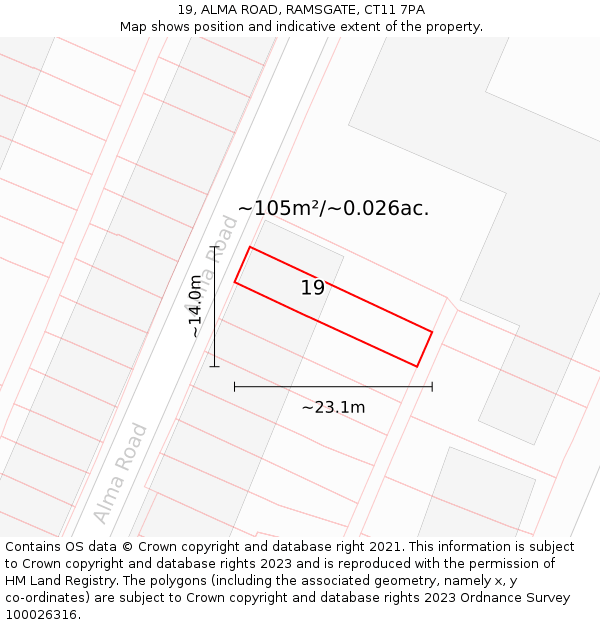 19, ALMA ROAD, RAMSGATE, CT11 7PA: Plot and title map