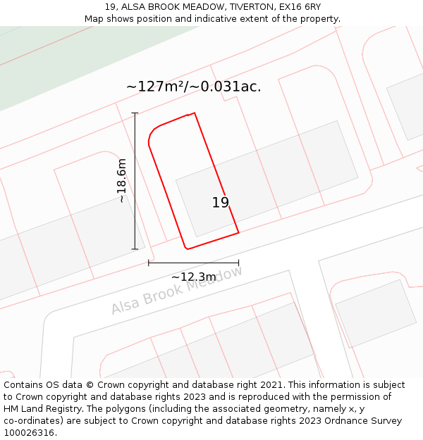 19, ALSA BROOK MEADOW, TIVERTON, EX16 6RY: Plot and title map