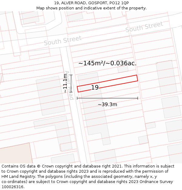 19, ALVER ROAD, GOSPORT, PO12 1QP: Plot and title map