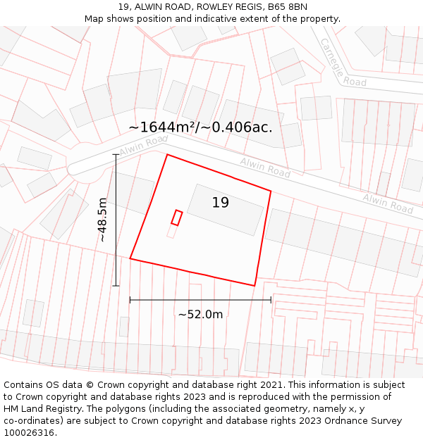19, ALWIN ROAD, ROWLEY REGIS, B65 8BN: Plot and title map