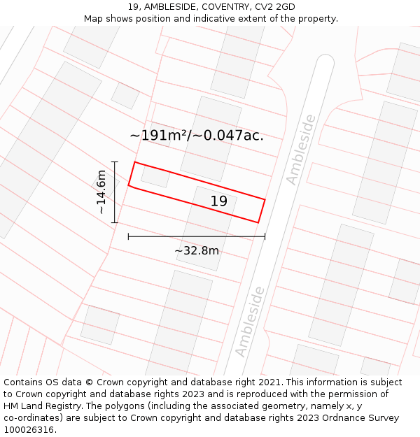19, AMBLESIDE, COVENTRY, CV2 2GD: Plot and title map