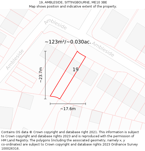 19, AMBLESIDE, SITTINGBOURNE, ME10 3BE: Plot and title map