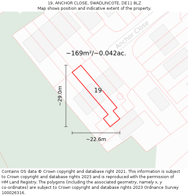 19, ANCHOR CLOSE, SWADLINCOTE, DE11 8LZ: Plot and title map