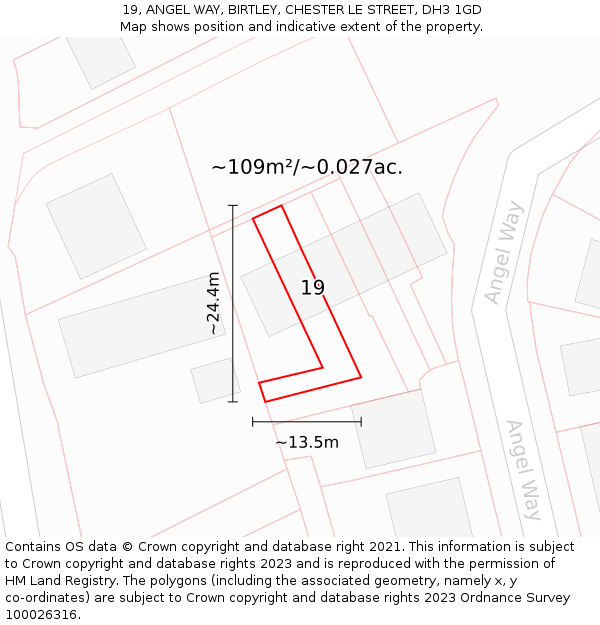 19, ANGEL WAY, BIRTLEY, CHESTER LE STREET, DH3 1GD: Plot and title map