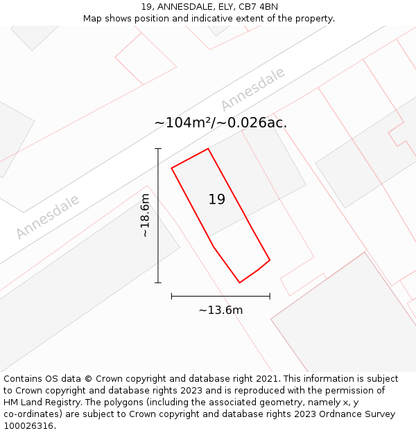19, ANNESDALE, ELY, CB7 4BN: Plot and title map