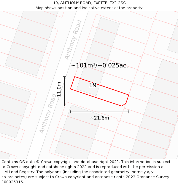 19, ANTHONY ROAD, EXETER, EX1 2SS: Plot and title map