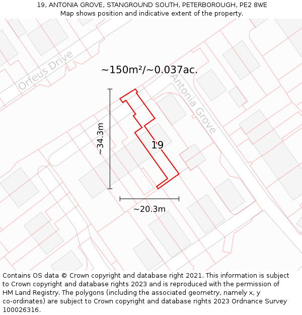19, ANTONIA GROVE, STANGROUND SOUTH, PETERBOROUGH, PE2 8WE: Plot and title map