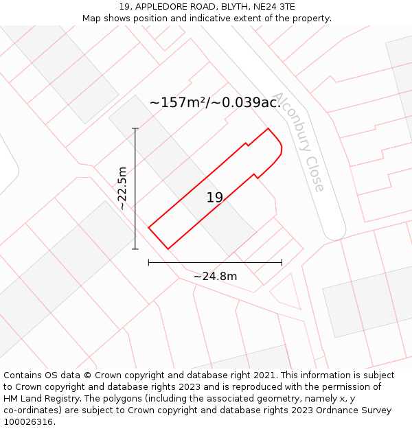19, APPLEDORE ROAD, BLYTH, NE24 3TE: Plot and title map