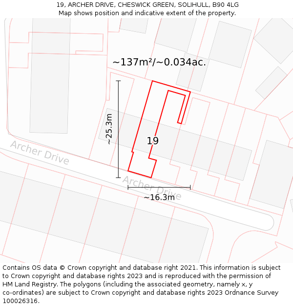 19, ARCHER DRIVE, CHESWICK GREEN, SOLIHULL, B90 4LG: Plot and title map