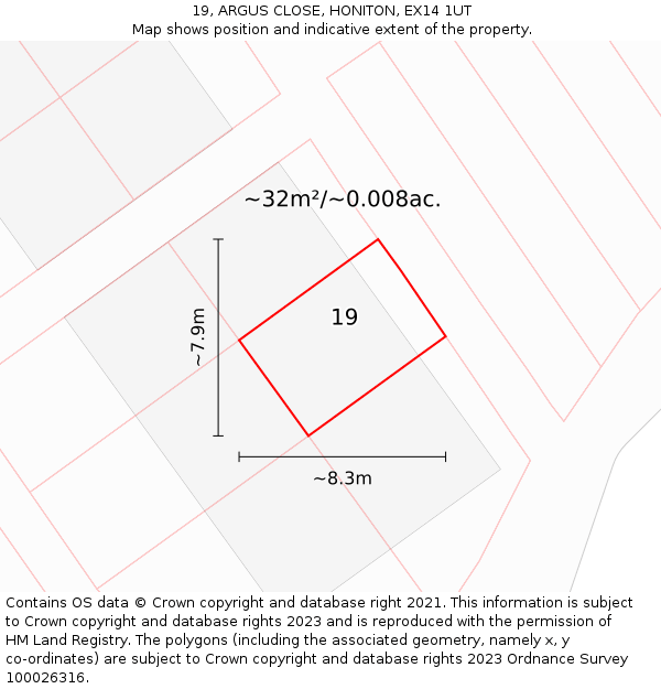 19, ARGUS CLOSE, HONITON, EX14 1UT: Plot and title map